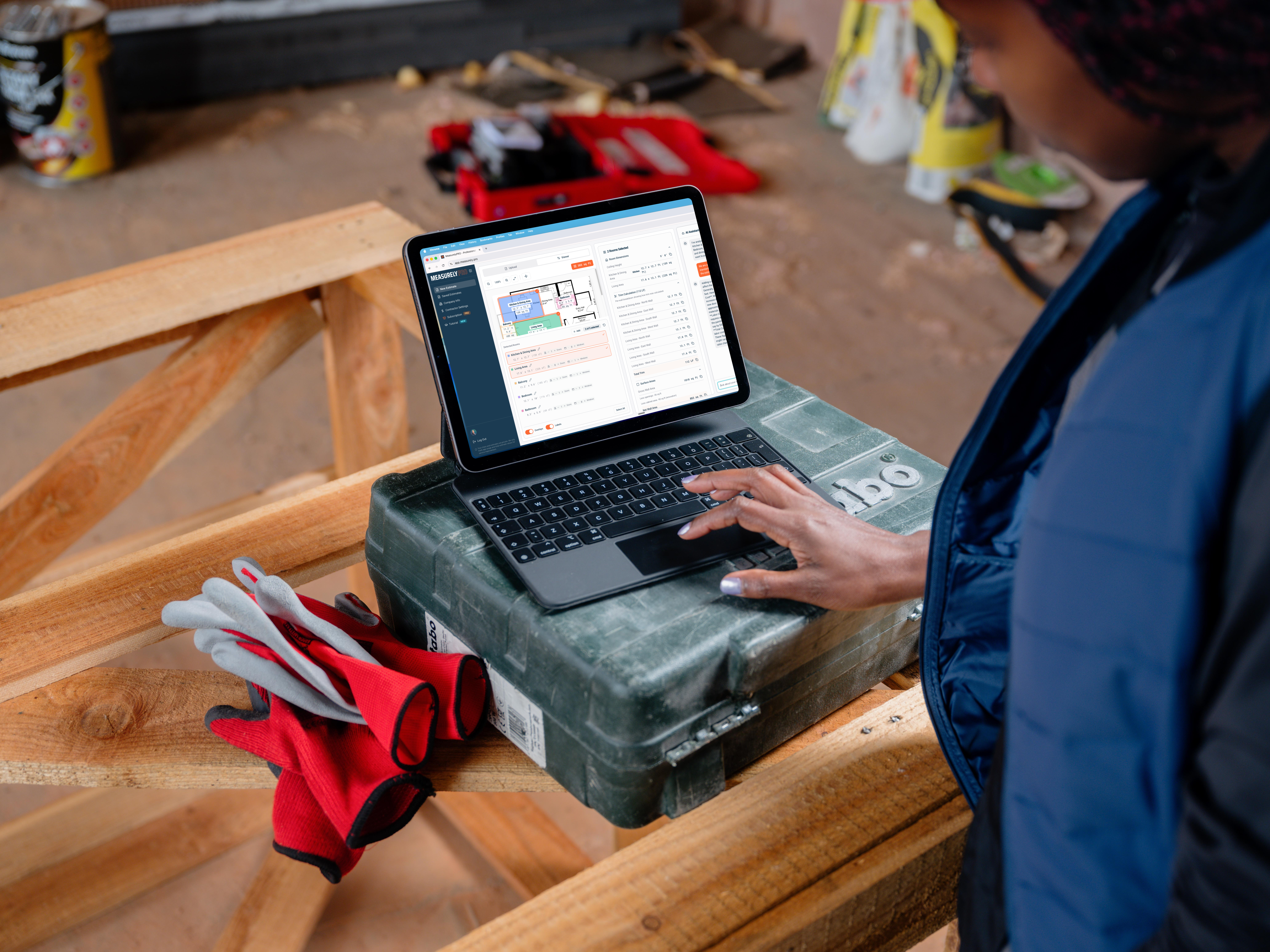Using Measurely Pro on tablet at job site